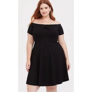 TORRID Mini Studio Luxe Ponte Off the Shoulder Skater Dress Black Sz 0/12